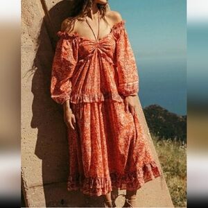 Cleobella Red Floral Long Sleeve Dress